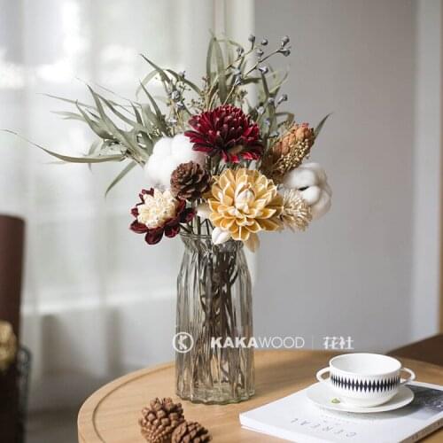 Chinese-Style Natural Dried Flower White Cotton Eucalyptus Leaves Red DIY Flower Arrangement Set Living Room Dining Table