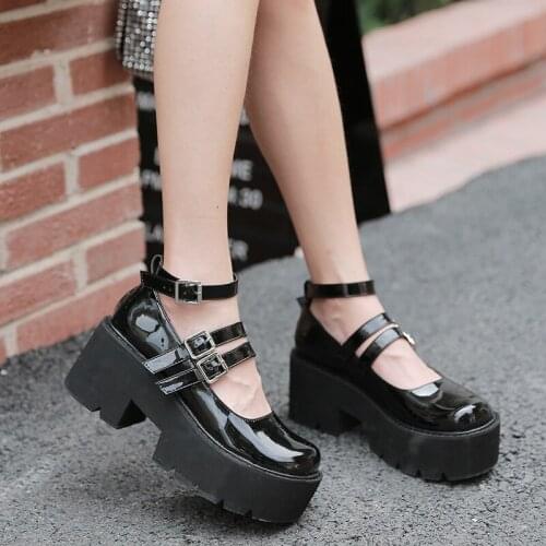 Chunky Goth Women Shoes T Strap Demonia shoes Platform heels Platforms Buckle Punk Style Lolita Plus Size Casual Shoes