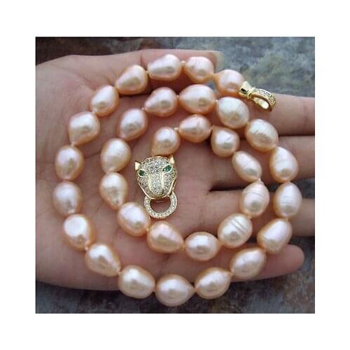 New AAA+9-10mm natural akoya south seas baroque gold pink pearl necklace 18 inch