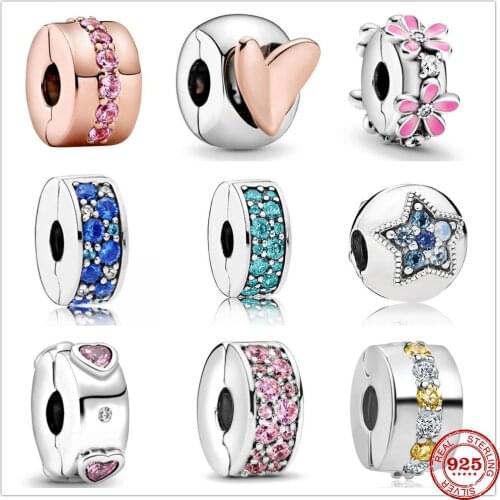 2020 New Freehand Heart Pink Pavé Clip charm Beads fit Original Pandora Charms Silver 925 Bracelet DIY Women Fashion Jewelry