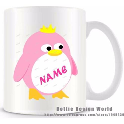 Personalized Princess Penguin girls funny novelty travel mug Ceramic white coffee tea milk mug cup Custom Birthday Easter gifts