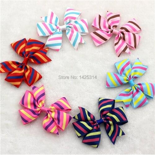 Striped Ribbon Bow Hair for girls headwear Mix Colors Grosgrain Bowknot with hair clip Kids Bow Hairpins accessories 24Pcs