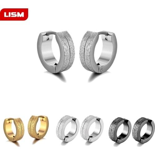 1 pair Punk Men Ear Stud Circle Round Scrub Earrings for Men Cuff Earings Stainless Steel Hip Hop Male Jewelry