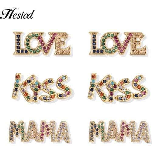 Exquisite Colorful Zirconia Letter Earrings Gold Color Jewelry LOVE/MAMA/KISS Letter Stud Earring For Mom Wife Birthday Gift