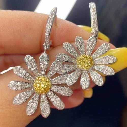 New Trendy Luxury Zircon Sunflower Dangle Earring For Women Fashion Female Jewelry Party Accessories Valentine Gifts