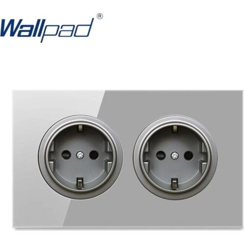 Wallpad 2 EU German Wall Power Socket Outlet Crystal Glass Panel 16A Grounded With Child Protective Lock