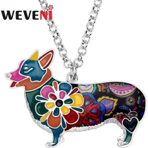 WEVENI Enamel Alloy Welsh Corgi Pembroke Dog Necklace Pendant Chain Animal Jewelry For Women Girls Pet Lovers Gift Wholesale New