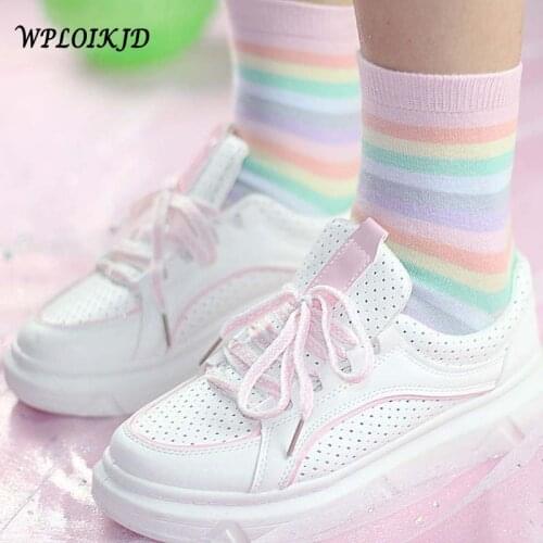 [WPLOIKJD]Youth Beautiful Beautiful Kawaii Girl Rainbow Socks Comfortable Japanese Harajuku Elegant Calcetines Mujer Socks