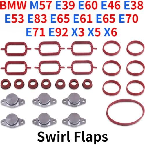 Swirl Flap Blanks Plate & Intake Inlet Manifold Gasket Seal For BMW M57 E39 E60 E46 E38 E53 E83 E65 E61 E65 E70 E71 E92 X3 X5 X6