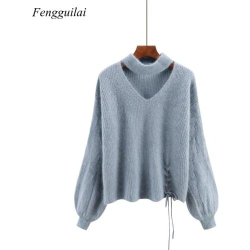 Womens Sweaters Winter V-neck Sexy Womens Knitted Jacket Trend Bandage Winter Clothes Women