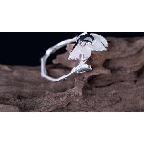 Real 925 Sterling Silver open Ring Creative natural flower ring female retro simple fashion magnolia ring live adjustable index