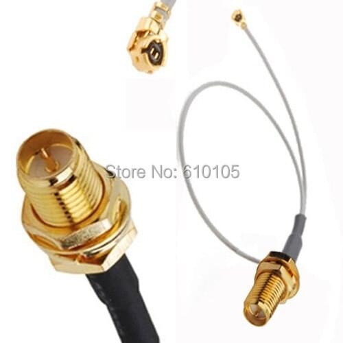 100pcs/lot RF Pigtail RP-SMA Female Jack(Plug Pin) bulkhead to u.FL/IPX cable 1.13mm 20cm cable