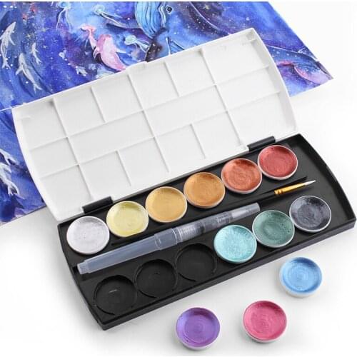 12Colors Solid Metallic Watercolor Paints Set Portable Pearlescent Water Color Pigment Metal Palett Art Supplies