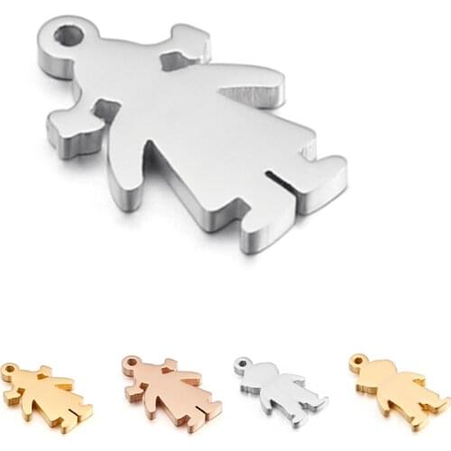 5Pcs/Lot Boy and Girl Pendant Jewelry Making Necklaces DIY Bracelet Family Children Stainless Steel