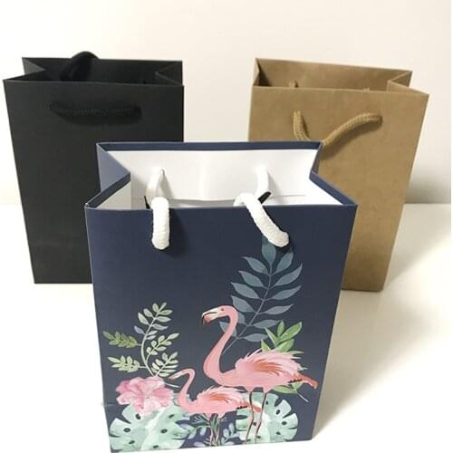 50pcs- 7*11*15cm Kraft Paper Bag with Handle for Wedding Party Gift Candy Packaging