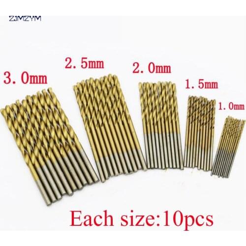 50Pcs/Set Titanium Coated Drill Bits HSS High Speed Steel Drill Bits Set Tool High Quality Power Tools 1/1.5/2/2.5/3mm