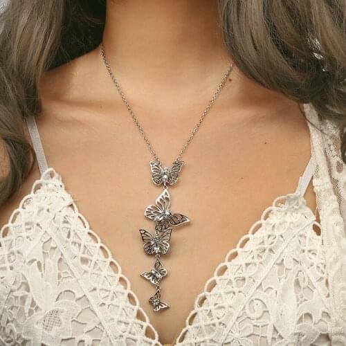 Butterfly Necklace womens jewelry retro fashion personality size butterfly hollow long alloy diamond necklace