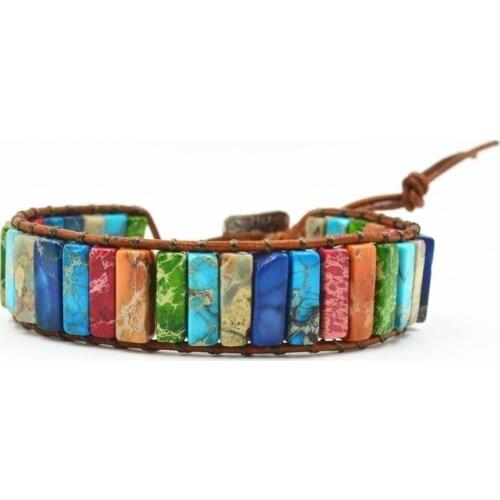 Boho Natural Stone Bracelet Multicolor Chakra Yoga Jewelry Single Leather Wrap For Women Bohemian Bransoletki Damskie Handmade