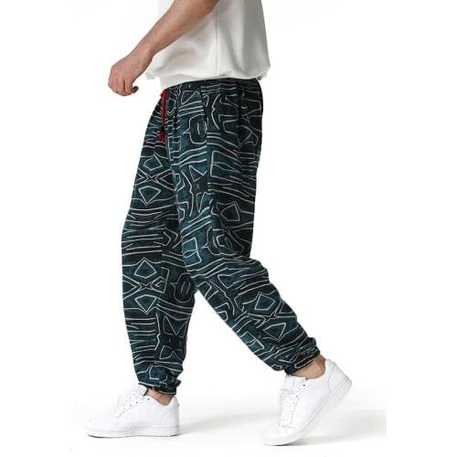 Fashon Cotton Linen Print Jogging Pants Men 2021 Summer New Harajuku Joggers Pants Men Hip Hop Streetwear Sport Trousers Male