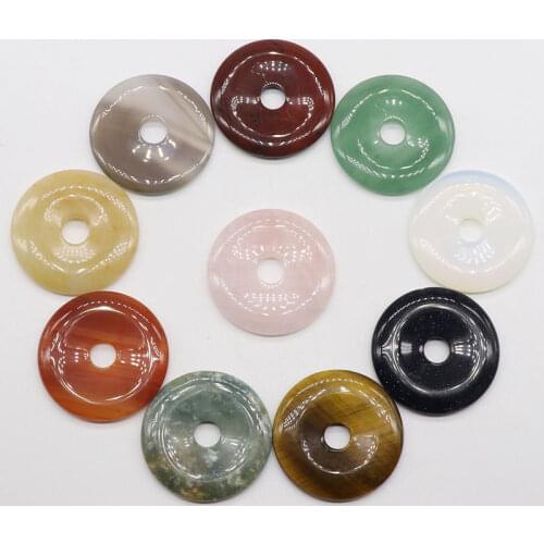 Loose beads agate/rose quartz/green jade/ 40mm cirque for DIY jewelry making FPPJ wholesale nature gemstone peace buckle