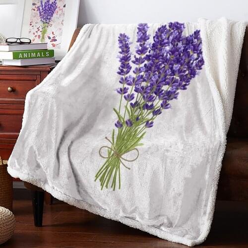 Purple Lavender Flower Print Blanket Double Velvet Home Sofa Sherpa Blanket For Beds Fleece Camping Blankets Quilt