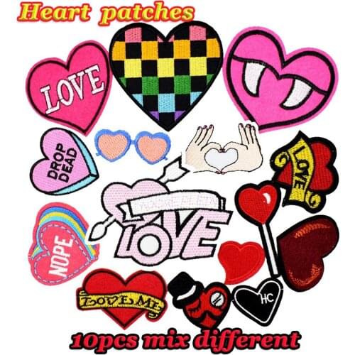 Diy hearts patches random for clothing iron embroidered patch applique iron on patches sewing accessories badge on clothes bag