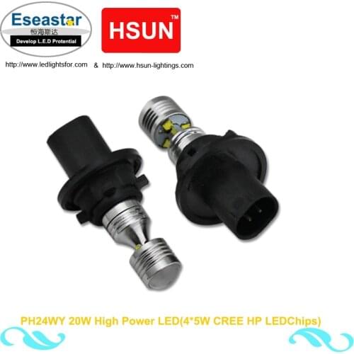 Eseastar 2pcs PH24WY 20W High Power car led fog lamp External Lights white chip lampada 6000 k lg chip 20 w 12 v 24 v lampadine