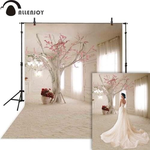 Allenjoy Wedding Photography Backdrop White Window Curtain Flower Tree Background Photo Studio Shoot Prop Photocall Photophone