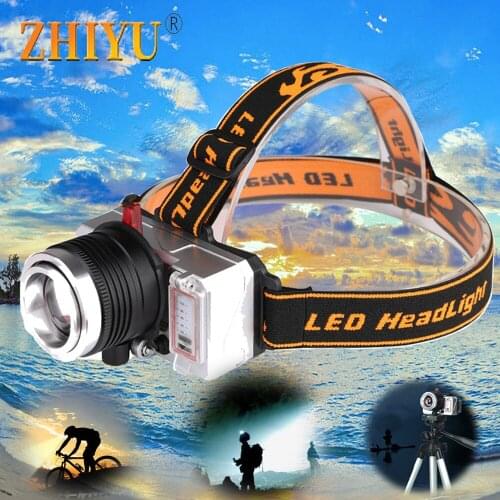 Professional Fishing Headlamp 3 Modes Rotating Zoom Head Flashlight Built in Battery USB Rechargeable Headlight Lamps Hunting