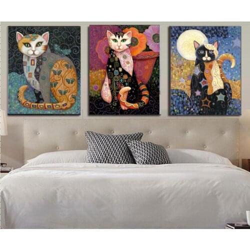 Hand Made Oil Painting Gustav Klimt Oil Paintings Animal Cat Poster Home Decorations Living Room Painting No Frame