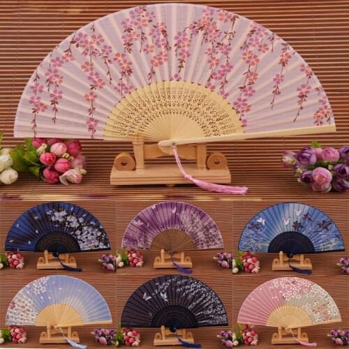 Chinese Hand Held Bamboo Silk Butterfly Flower Folding Fan Wedding Party Gift Silk Chinese Fan Folding Hand Held