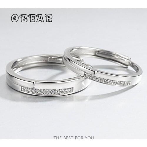 OBEAR 100% 925 Sterling Silver Korean Exquisite Geometric Zircon Ring Couple Valentine Day Gift Jewelry Accessories