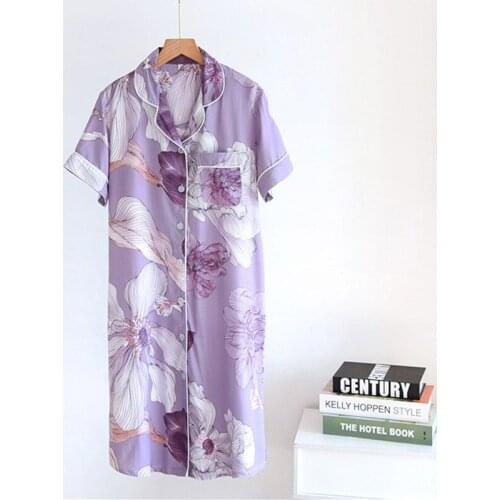 Korean Fashion Women Mid-Long Night Dress New Short Sleeve Summer Nightgown Casual Loose Cotton Sleepwear Print Lady Nightshirt