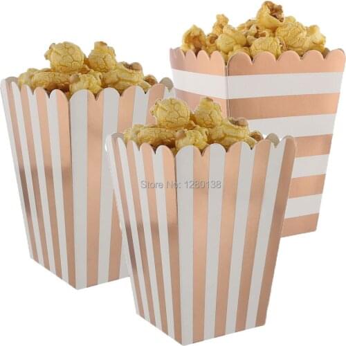 Favor Popcorn Boxes Striped Candy Boxes Birthday Favors Party Boxes Food Container Foil Rose Gold Color 1200pcs/lot