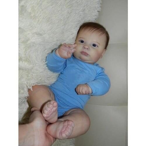 NPK 60CM Reborn Joseph Awake Cute Fat Baby Boy Doll Top Quliaty Hand-made Doll with Hand-rooted brown hait