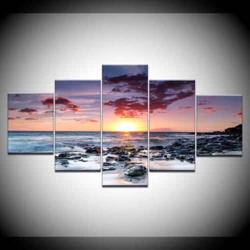 5 panel Modular Wall Paintings Beach Sunset Landscape Canvas Painting Print Poster Frame Decor Wall Art Modern Painting