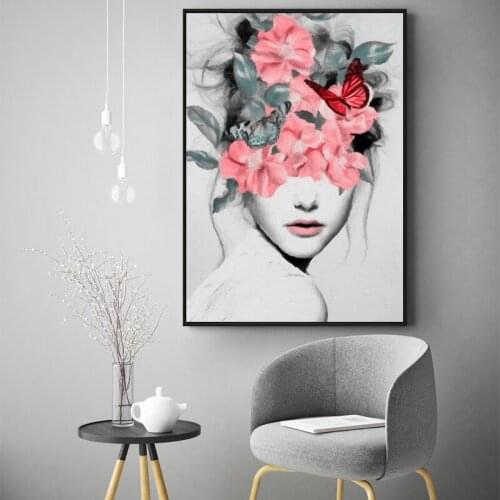 5D DIY Poured Glue Diamond Painting Kits Scalloped Edge Flower Girl Portrait Canvas Prints Wall Art Wall Living Room Home Decor