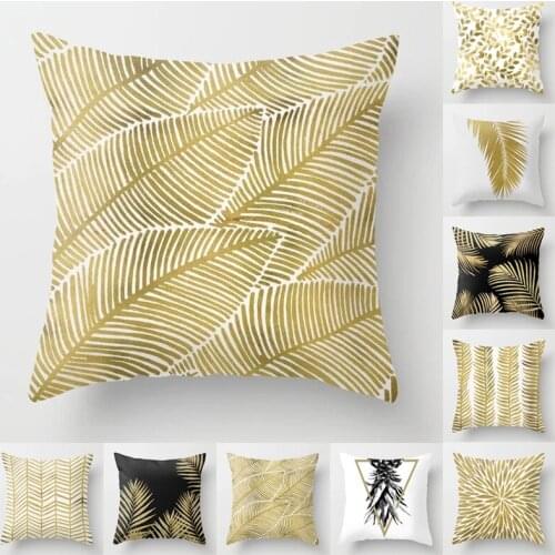 Golden Leaf Pattern Pillowcase Cushion Cover Polyester Office Sofa Car Seat Gold Leaves Throw Pillows Home Decor 45x45cm