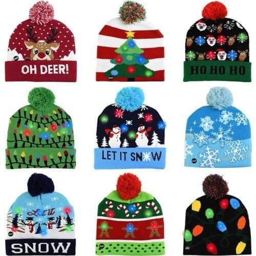 New LED Christmas hat sweater Knitted woolen hat Christmas lights Knitted hat Christmas gifts Children Christmas decorations