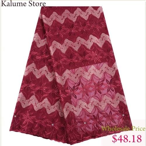 Latest Design Red Nigerian Lace Fabric Fashion African Cotton Swiss Voile Lace In Switzerland High Quality Lace For Dress 1672