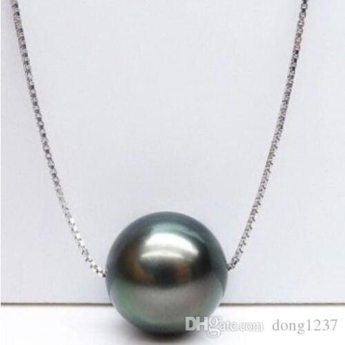 10-11mm natural tahitian peacock green pearl necklace 18inch silver chain>>> free shipping