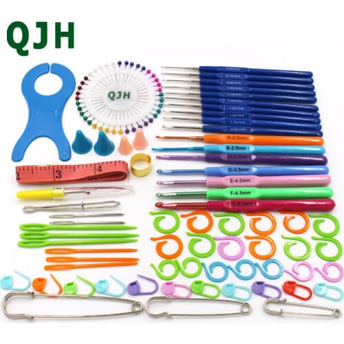 QJH 1Set Knitting Tools Kit Crochet Hooks Needles Stitches Scissors Pins Knitting Needles Craft Case Crochet Set Patchwork 021