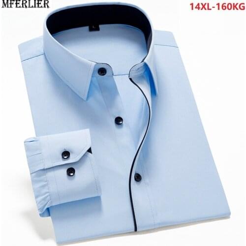 MFERLIER autumn 11XL 12XL 13XL 14XL long Sleeve Mens Shirt high quality Formal Business simple Blue White Pink Black Shirt 54 60