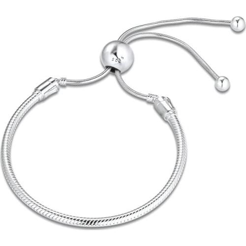 Sliding Bracelet Argent 925 Sterling Silver Clear CZ Snake Chain Charm Bracelets for Women Fine Jewelry Gift Wholesale
