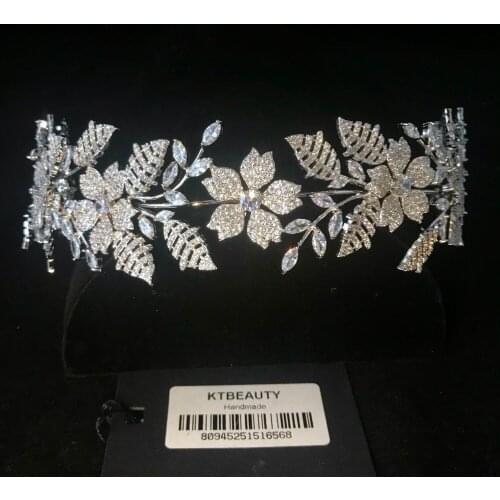 New Rhinestone Zircon Custom Made Tiara Flowers Fashion Hairband Royal Bridal Wedding Dressing Crown Accessory Women Jewelry