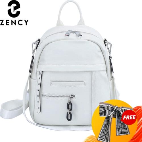 Zency Genuine Leather Fashion New Designer Backpack For Womens Rivet Chain Shoulder Bag Female Commute Cusal School Travel Bags