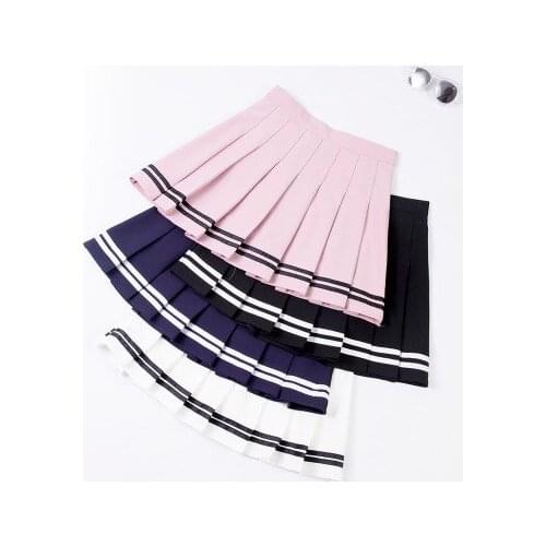 S-XXL Four Colors High Waist A-Line Women Striped Stitching Sailor Pleated Skirt Elastic Waist Sweet Girls Dance Skirt