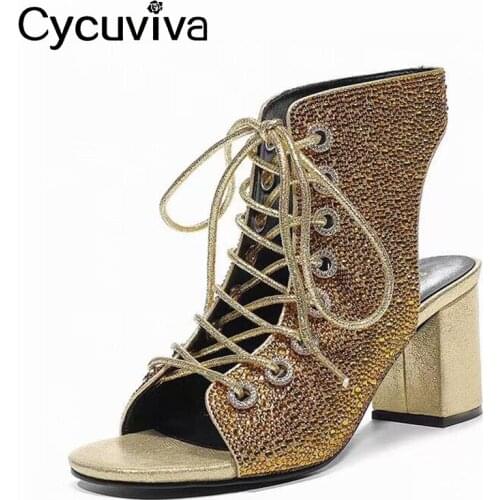 Gladiator Lace Up Women Boots High Heel Sandals Peep Toe Square Heel Ladies Shoes Casual Designer Sandalias For Women Shoes 2021