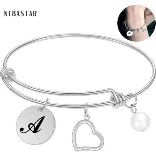 Initial A-Z Stainless Steel Woman Bracelets Adjustable Letter Round Pendant Bracelet&Bangles For Women Jewelry Gifts