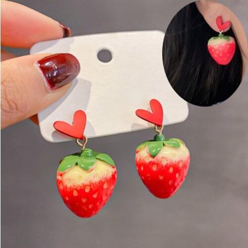 New Fruit Big Strawberry Earring Female Lovely Girl Simulation Red Strawberry Dangle Earring For Women Jewelry Accessories